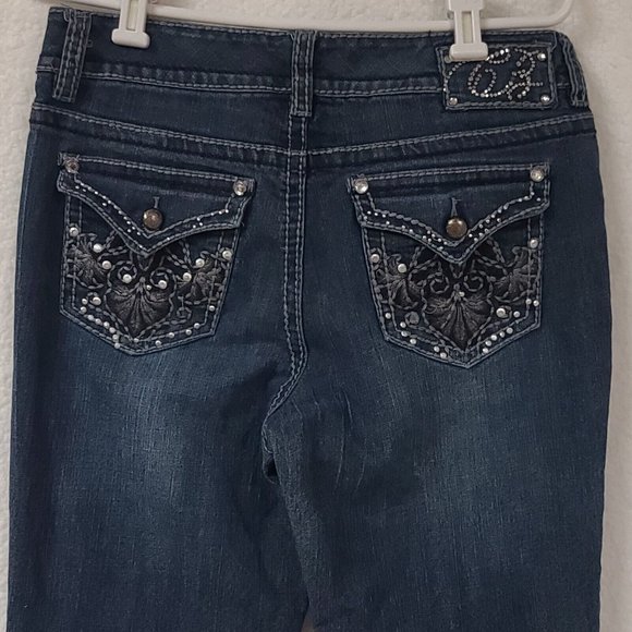 Code Bleu 32X32 Straight Embroidered Studded Flap Pockets Double Button Jeans - Picture 7 of 13